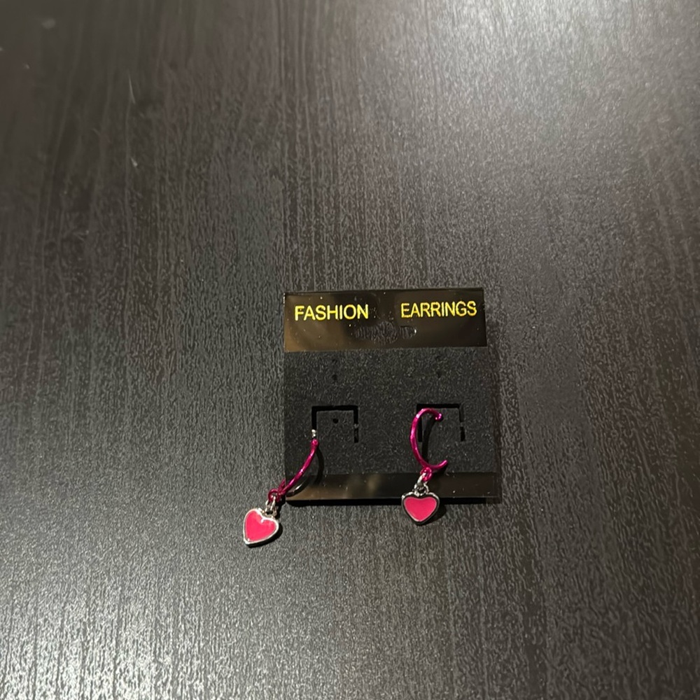 NWOT pair of earrings silver & pink tone heart dangles with silver tone posts
